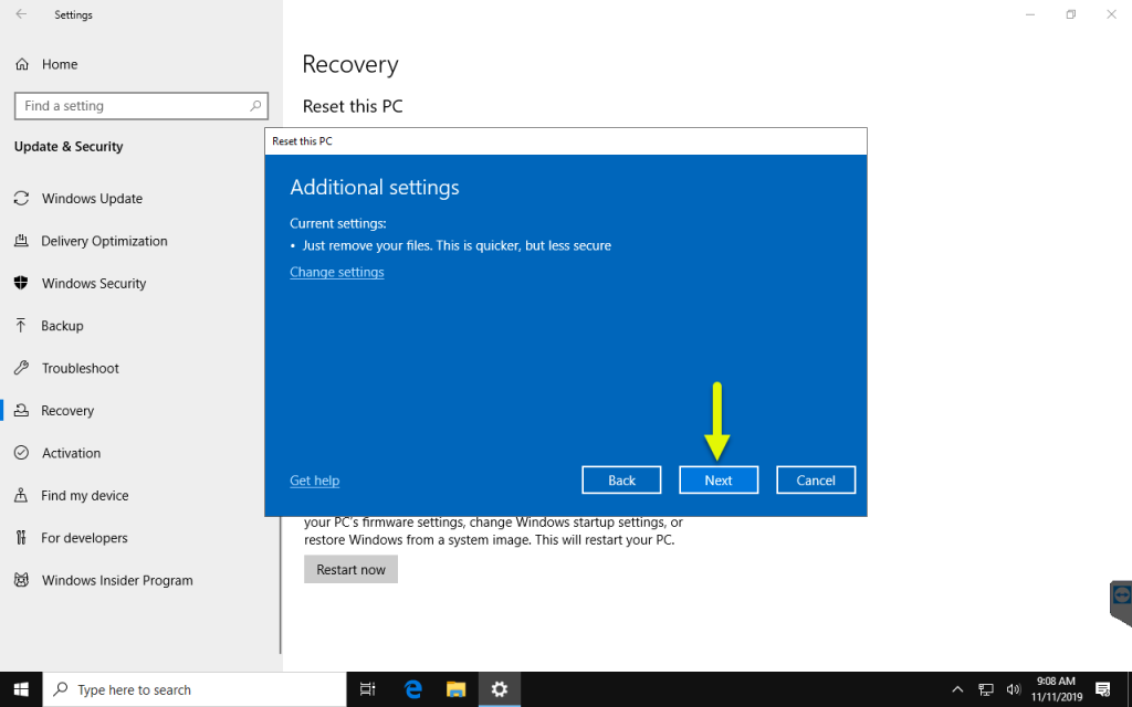Reset options