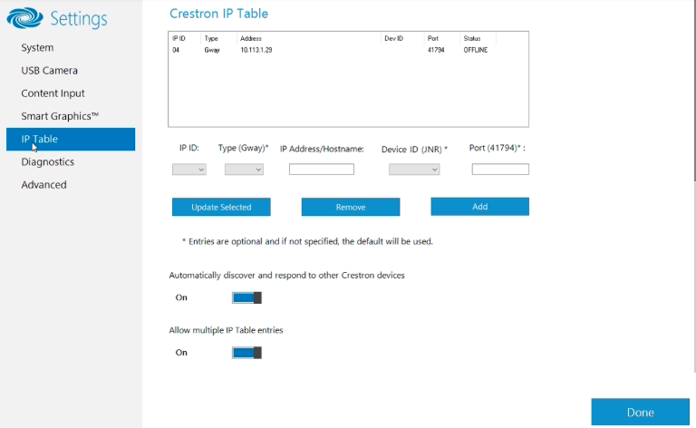 IP Table to link to AM-200