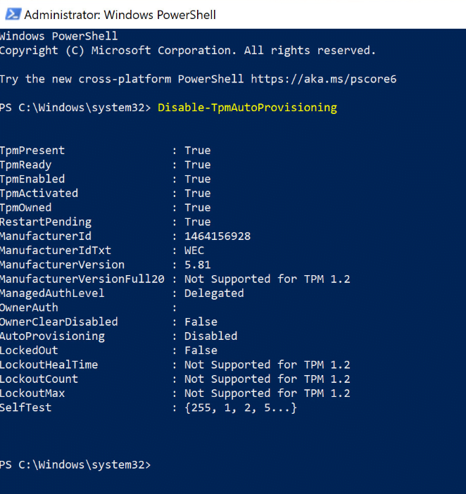 Disabling TPM AutoProvisioning